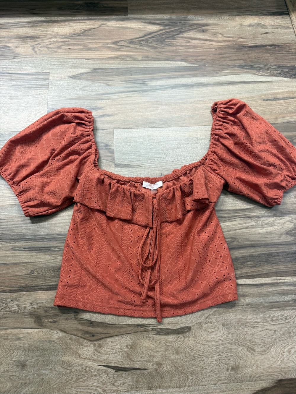 Blush Rust Eyelet Puff-Sleeve Peasant Blouse